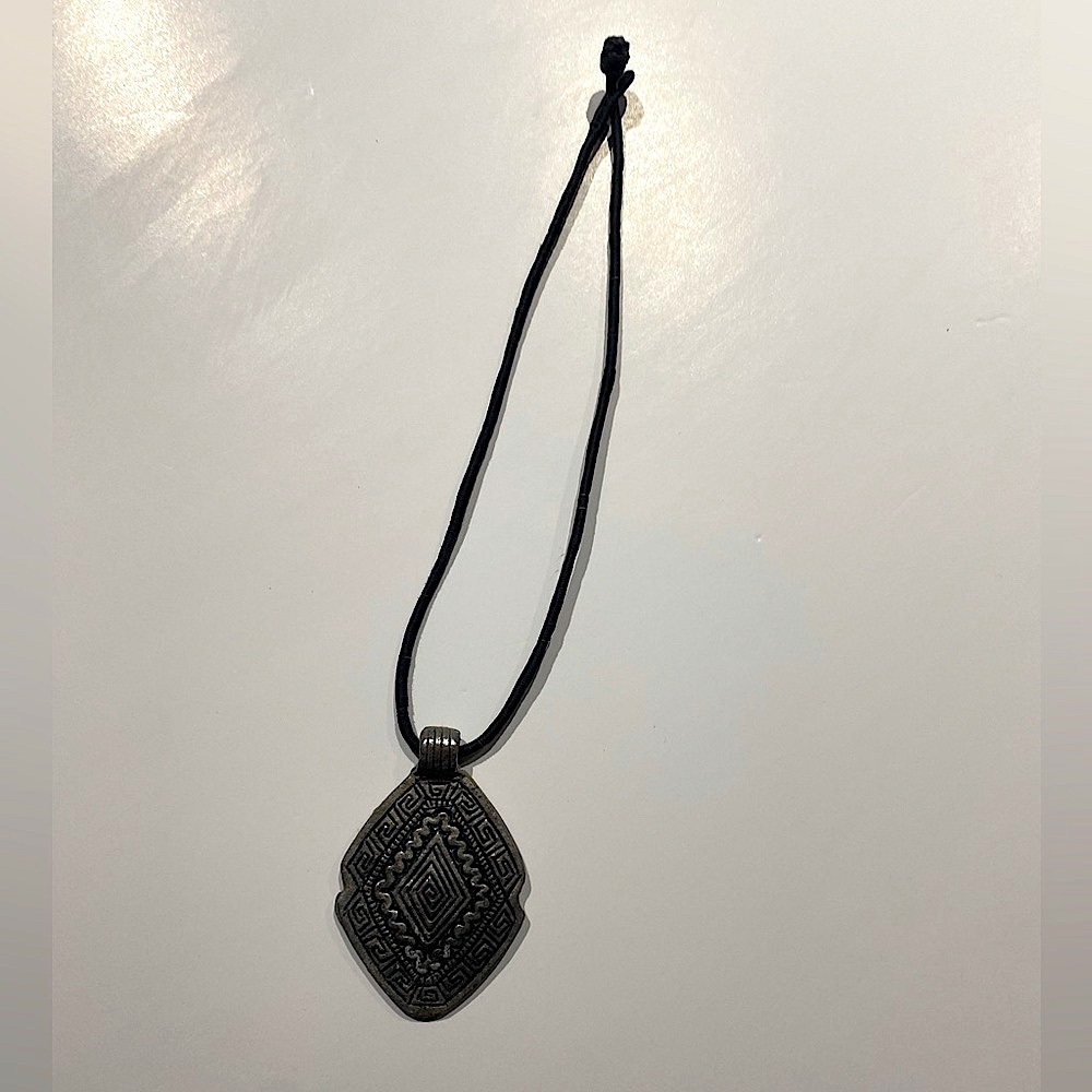 Black Cord Necklace with Geometric Pendant